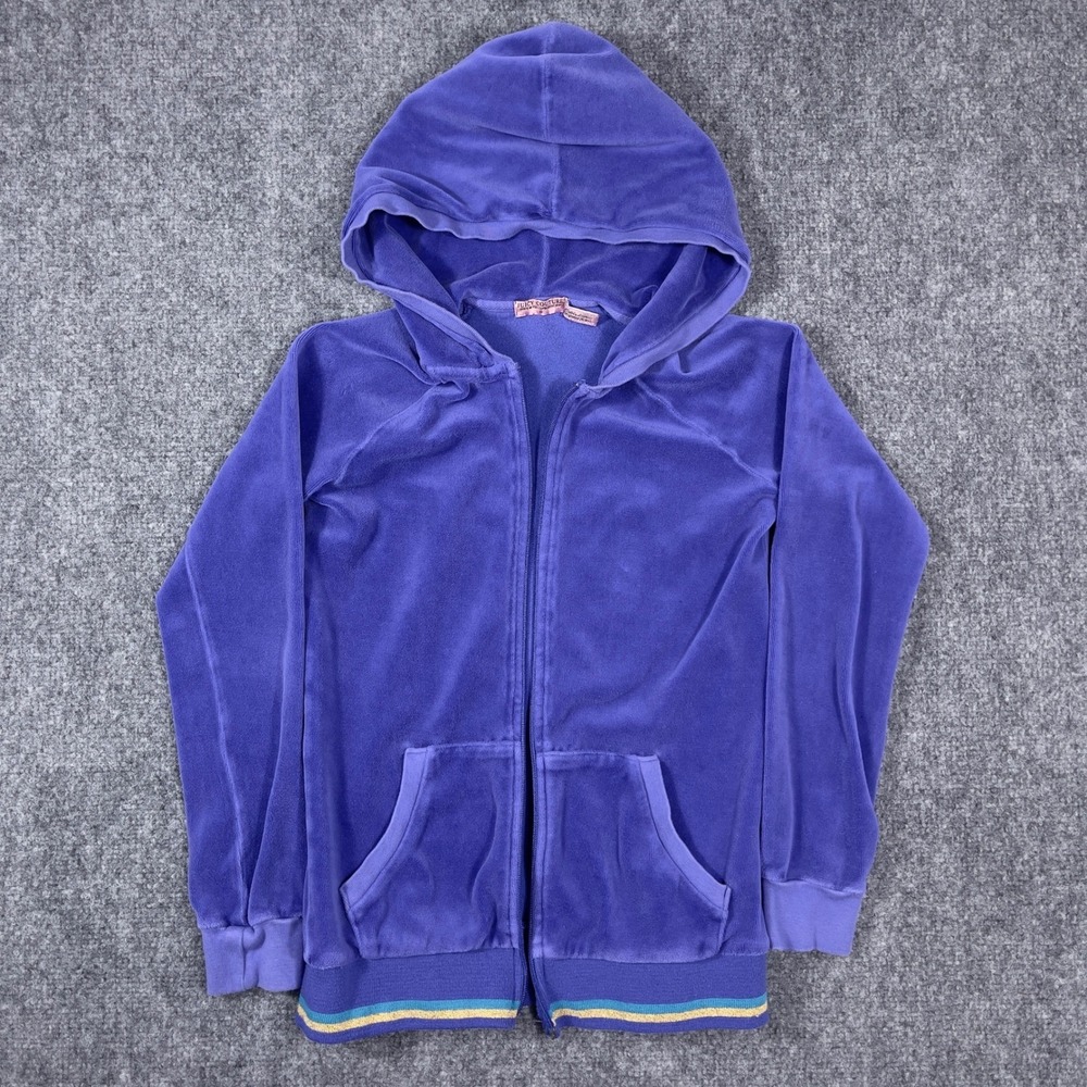 Juicy Couture Velour Hoodie Womens Size 10 Purple I Heart Juicy Rhinestone Y2K